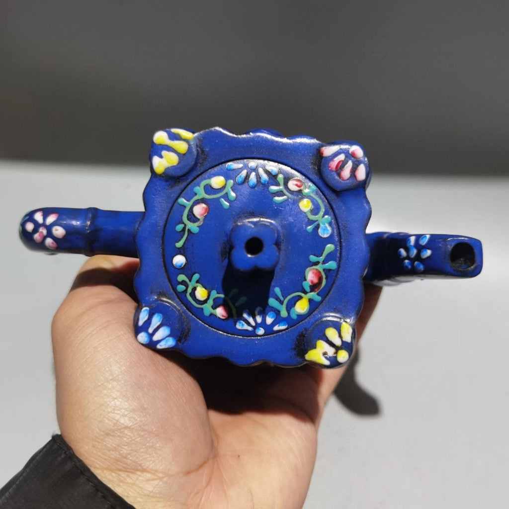 Chinese Clay Pot Purple Sand Fired Bamboo Enamel Square Sculpture Oriental Decor