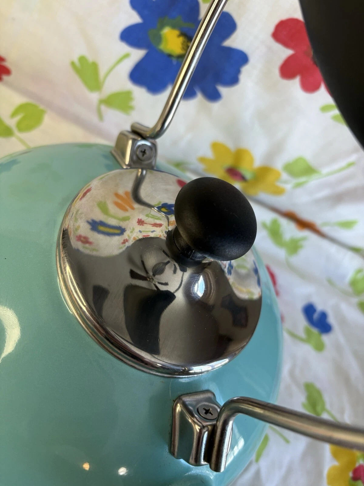 Vintage Chantal Tea Kettle 1.8 QT Enamel Whistling Pot Aqua Teal Blue