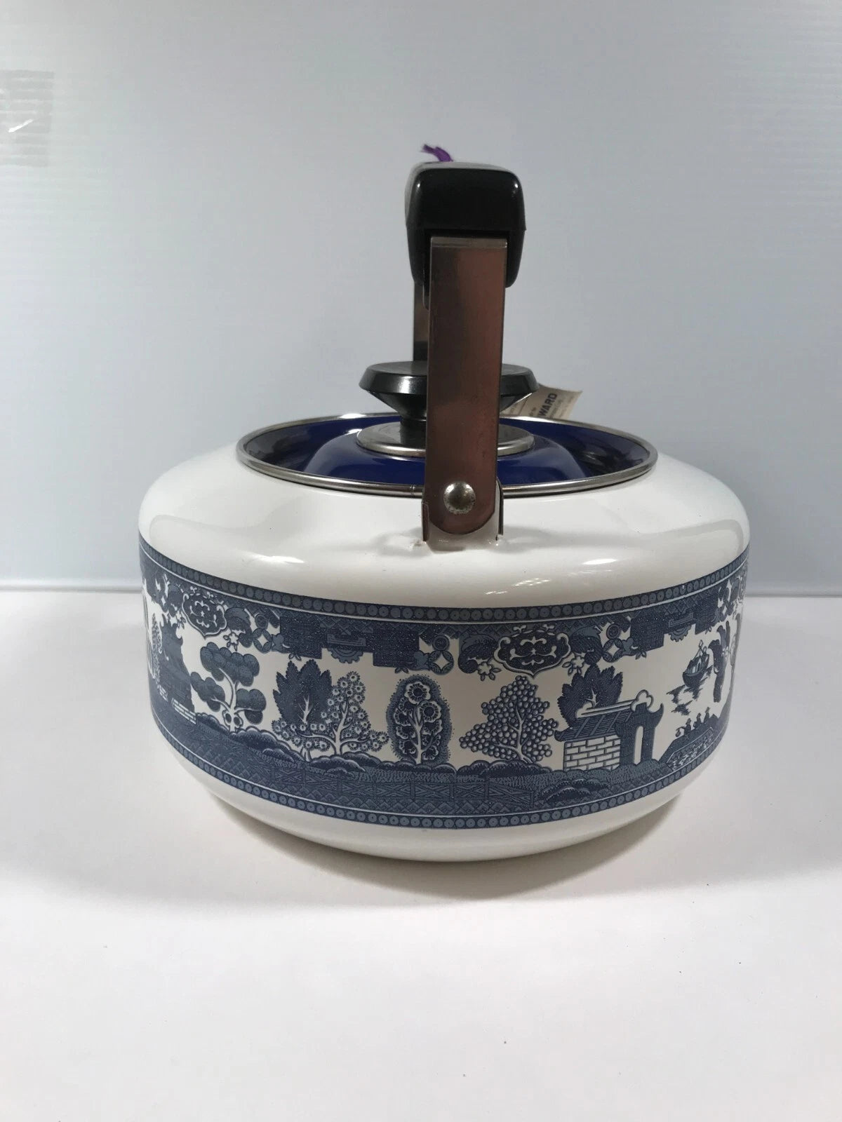 Vintage Blue Willow TEA KETTLE Howard Holt Porcelainized Steel Enamelware 1960's