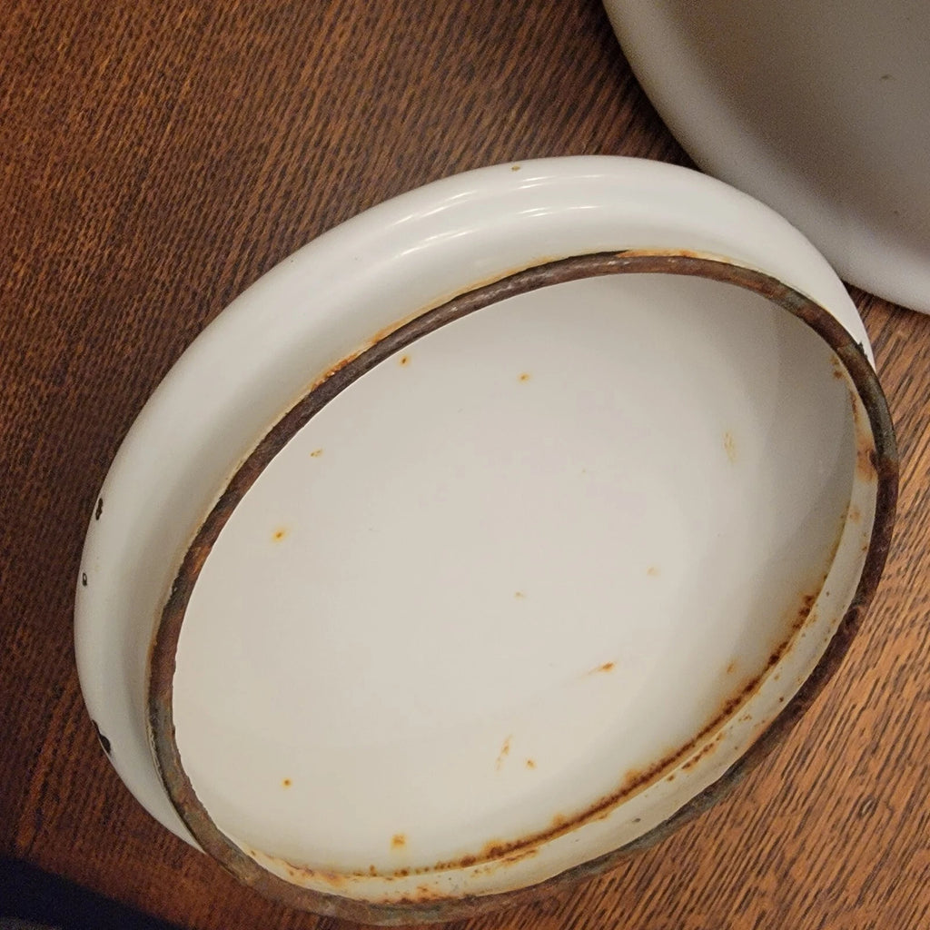 Vintage Enamelware Tea Kettle White Black