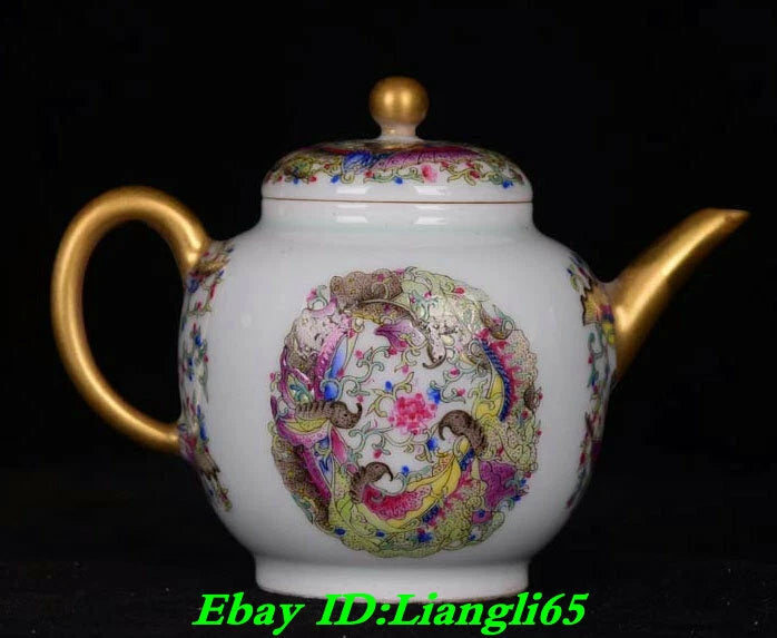 5" Yongzheng Marked China Colour Enamel Porcelain Dynasty Flower Handle Teapot-