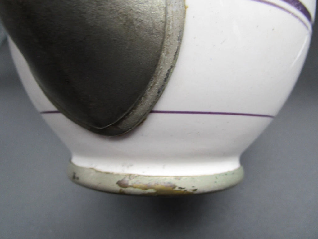 Graniteware enamel pewter teapot purple floral design Manning, Bowman Co.