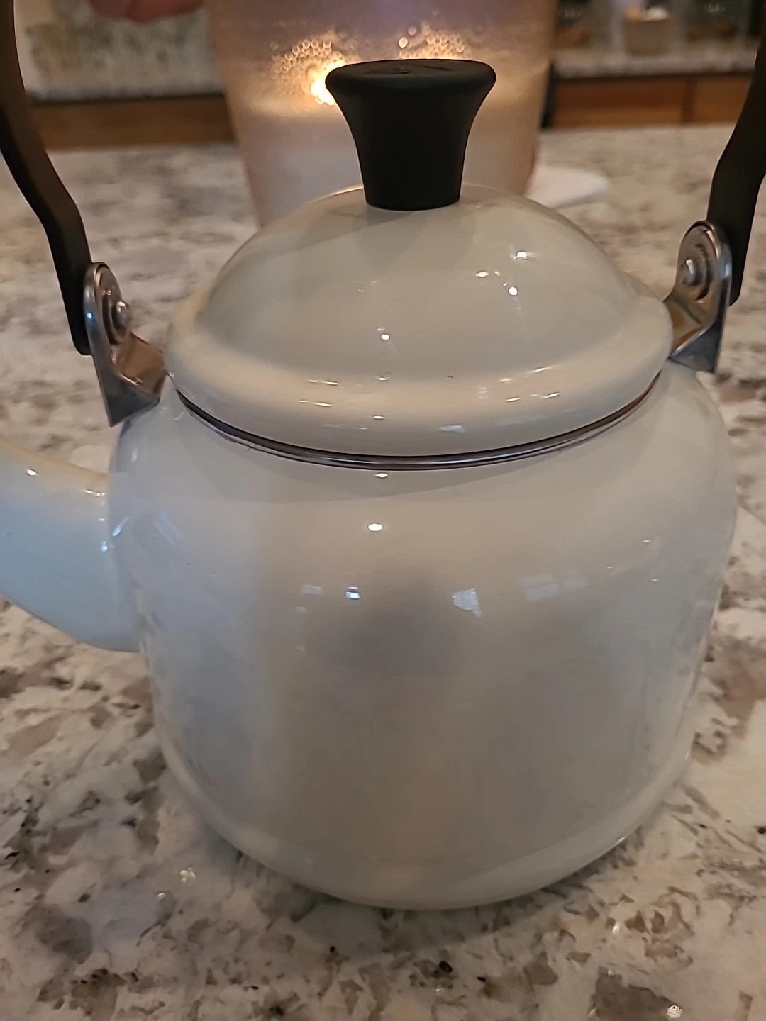 Le Creuset 2.2 Quart 2 Liter Whistling Tea Kettle White Enameled Steel