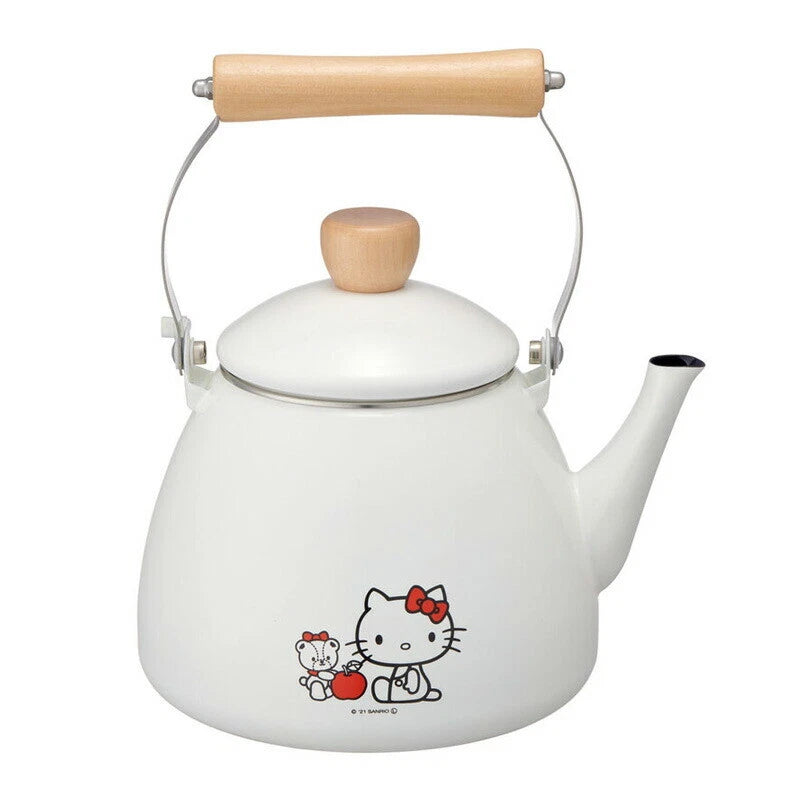 Hello Kitty Enamel On Steel Kettle 2L Hollow White Cute Sanrio Tea Pot Japan