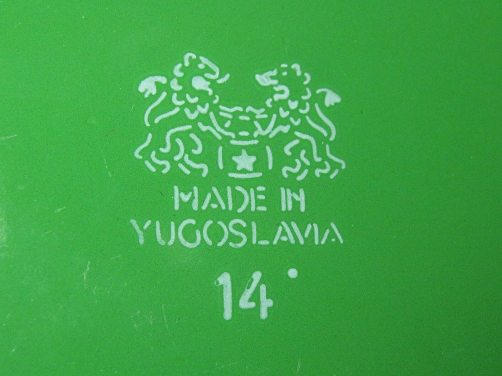 VTG GREEN ENAMEL WARE GRANITE TEAPOT METAL RUSTIC DECOR FARMHOUSE YUGOSLAVIA 14