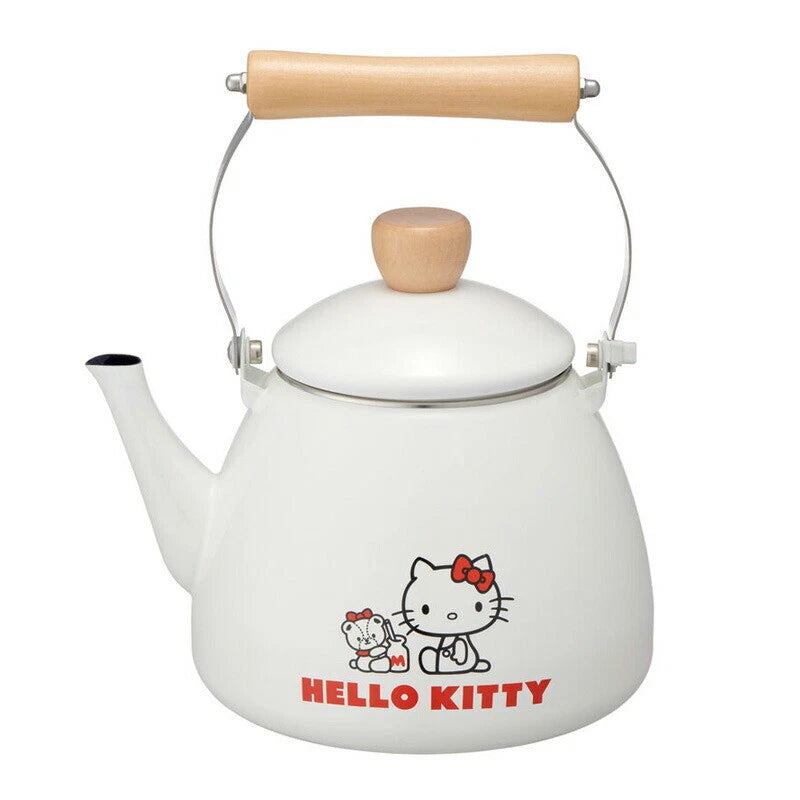 Hello Kitty Enamel On Steel Kettle 2L Hollow White Cute Sanrio Tea Pot Japan