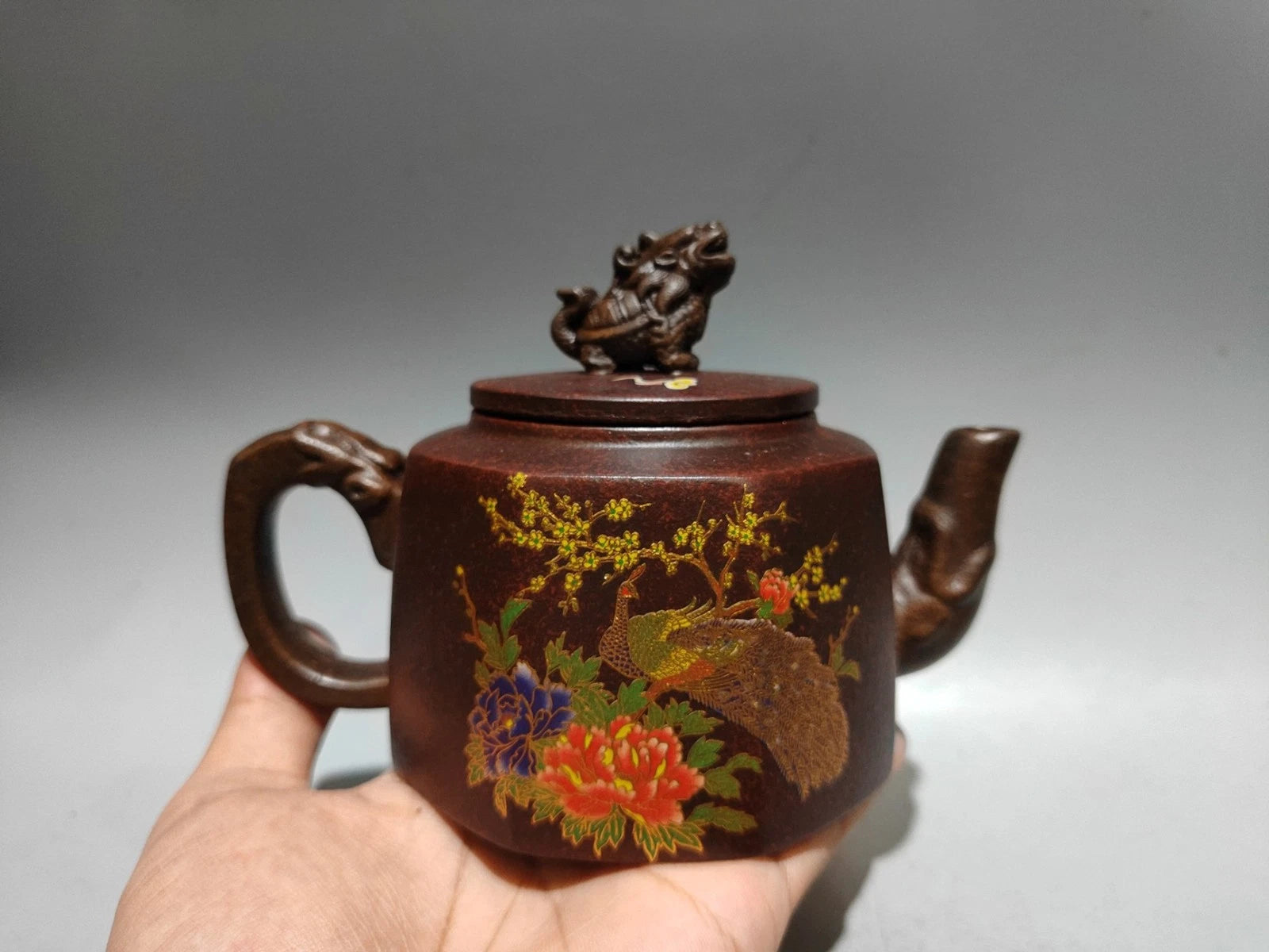 Purple Clay Teapot Tea Pots Strainer Octagonal Dual Tone Enameled Cloisonne