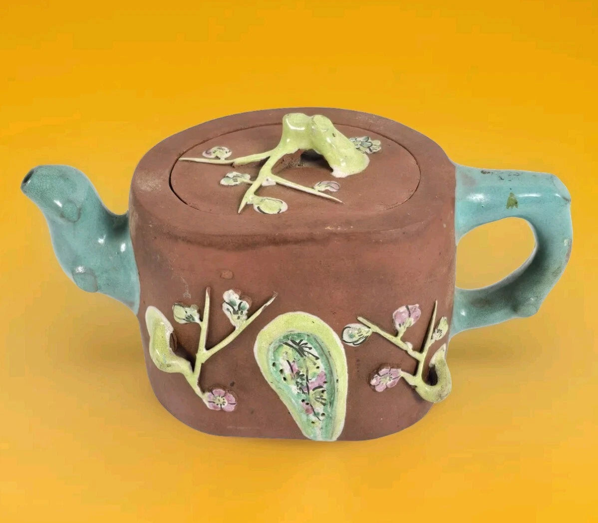 Chinese Polychrome Enameled Yixing Tea Pot Small