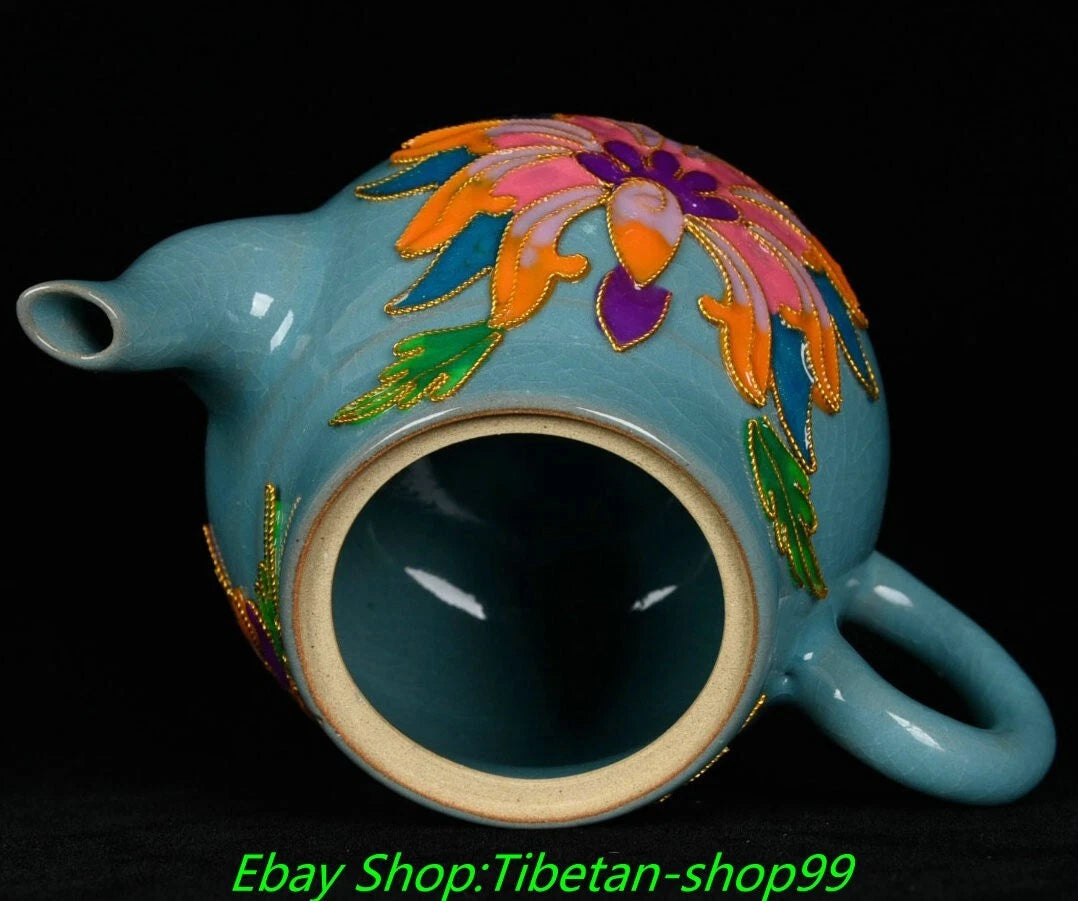 5.7''Old Song Dynasty Ru Kiln Enamel Colour Porcelain 3 leg Wine Tea Pot Flagon