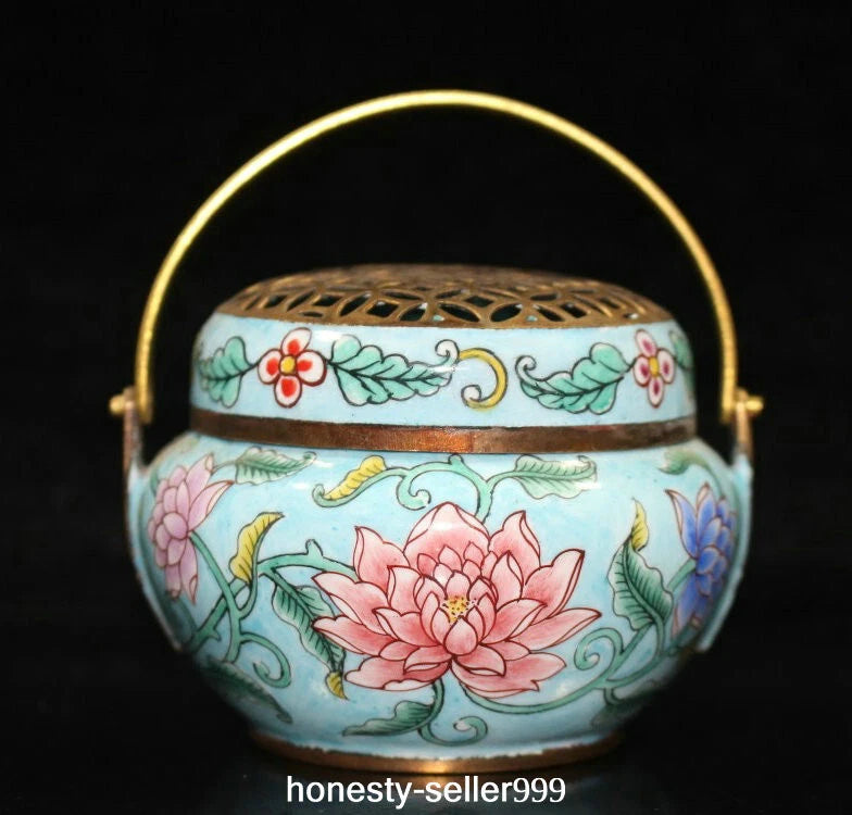 Qianlong Cloisonne Enamel Gilt Flower Pattern Handle Wine Teapot Flagon Statue