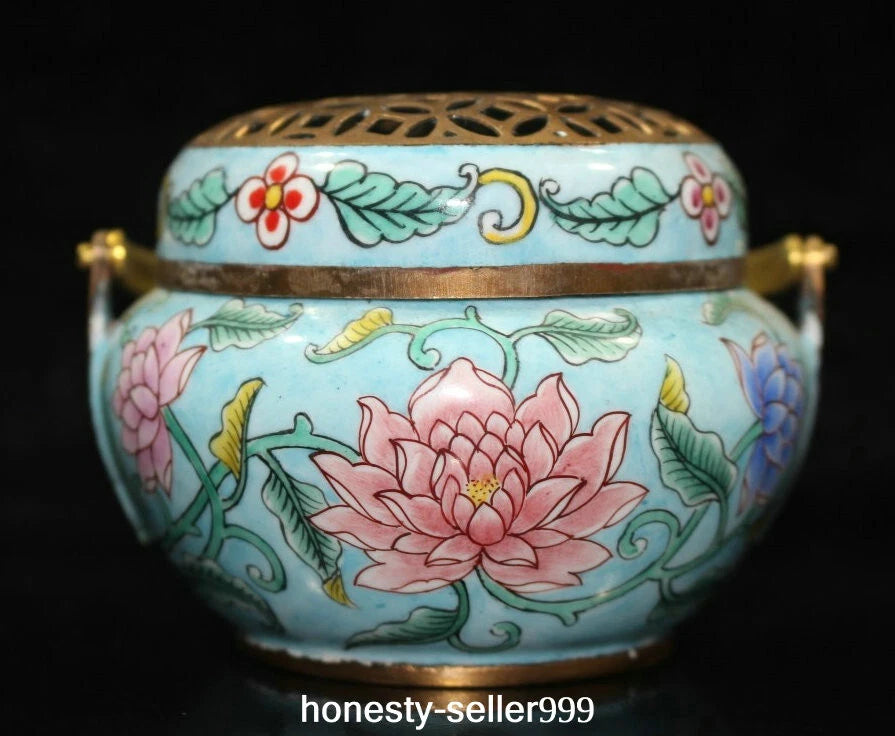 Qianlong Cloisonne Enamel Gilt Flower Pattern Handle Wine Teapot Flagon Statue
