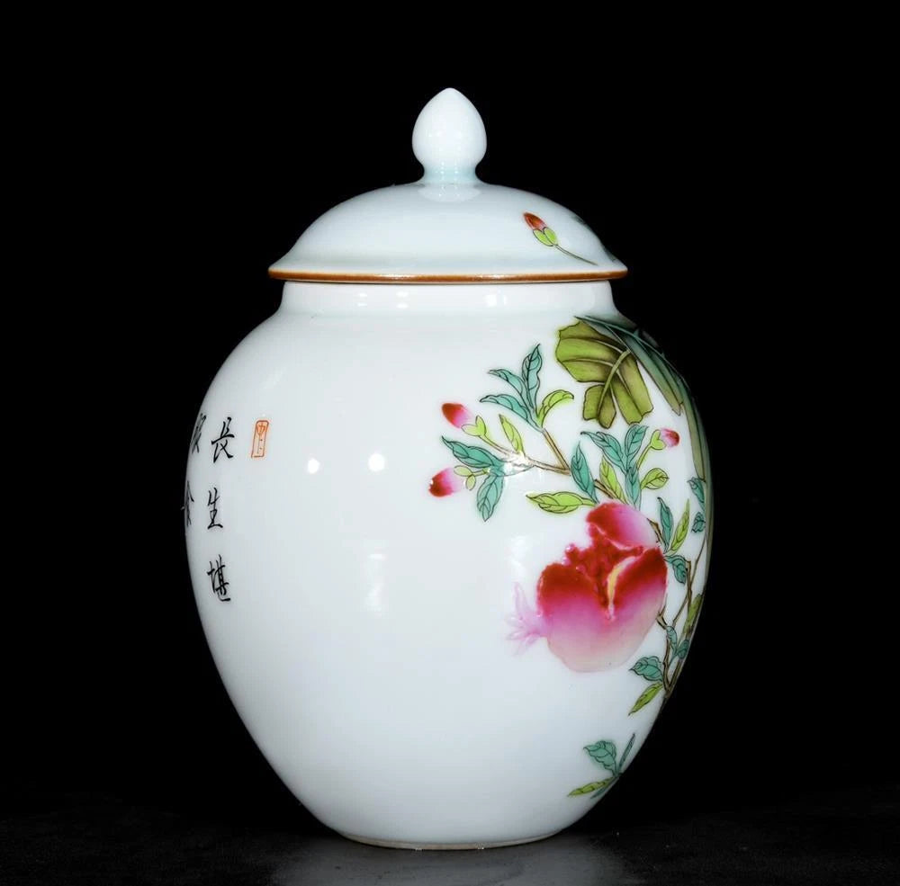 Yongzheng Signed Old Chinese Colour Enamel Lid Pot W/pomegranate N3488