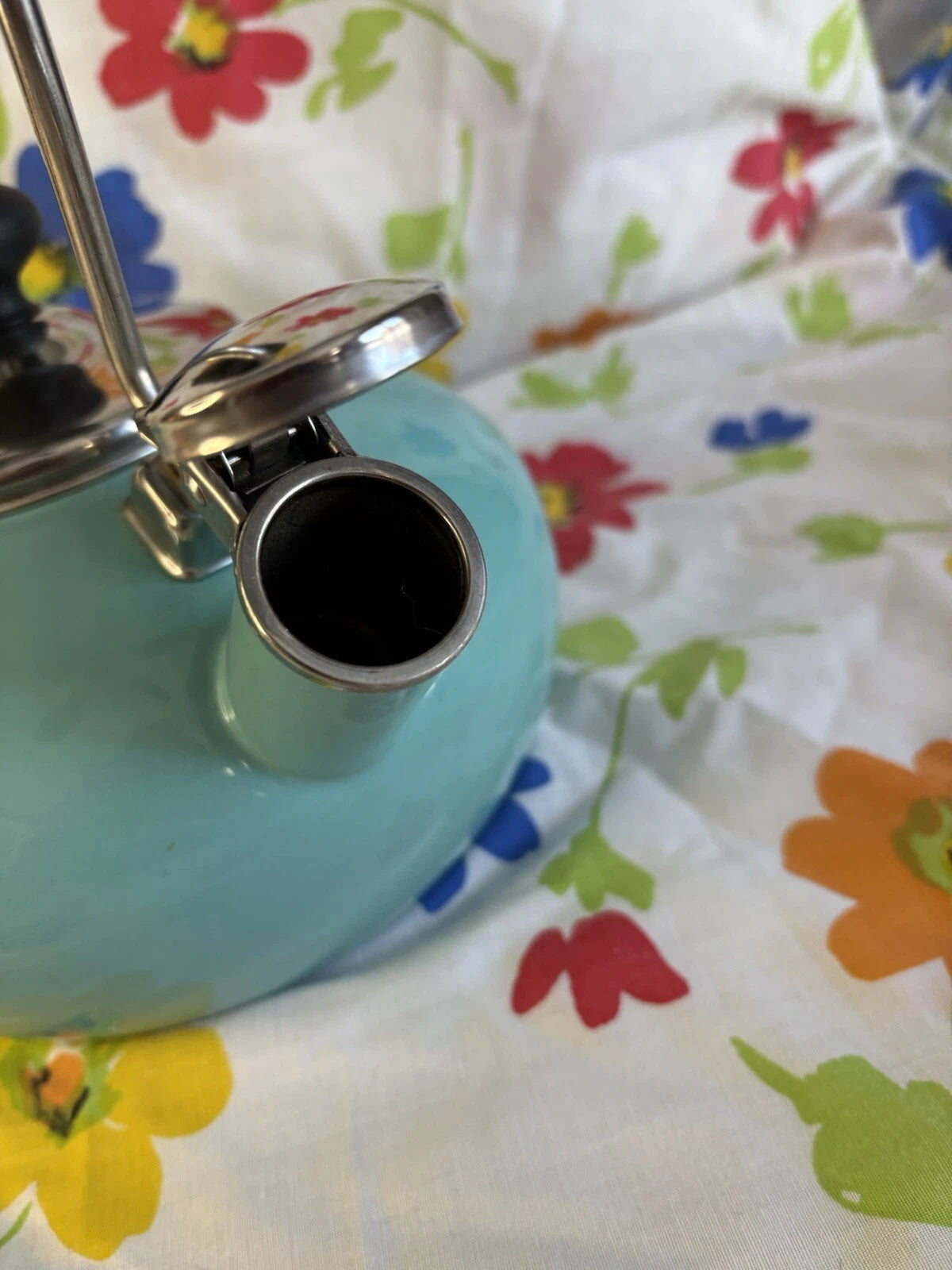 Vintage Chantal Tea Kettle 1.8 QT Enamel Whistling Pot Aqua Teal Blue