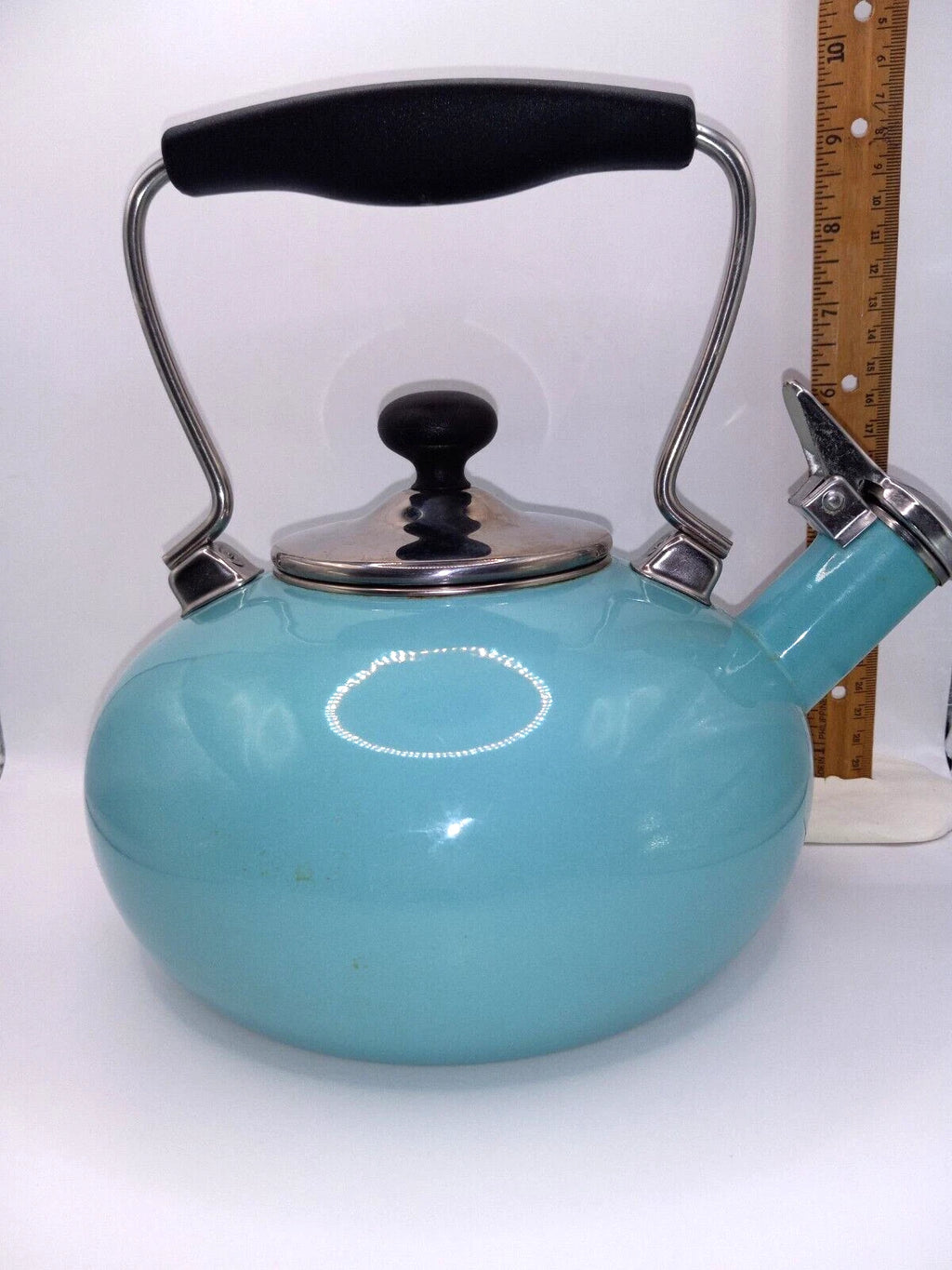 Chantal Whistling Tea Kettle 2 Qt Stovetop Enamel Turquoise Aqua Teapot