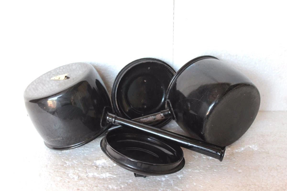 2 Pc Enamel Tea Pot with Handle Vintage Kitchenware Home Decor Collectible