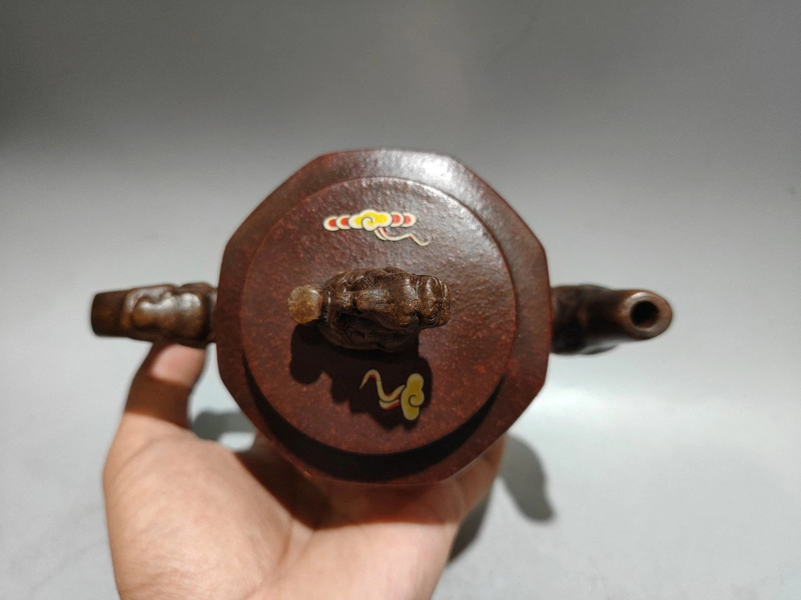 Purple Clay Teapot Tea Pots Strainer Octagonal Dual Tone Enameled Cloisonne