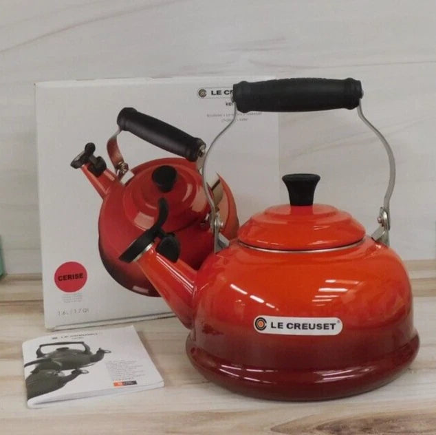 Le Creuset Enamel on Steel 1.7 Quart Classic Whistling Kettle, Cerise Red - New