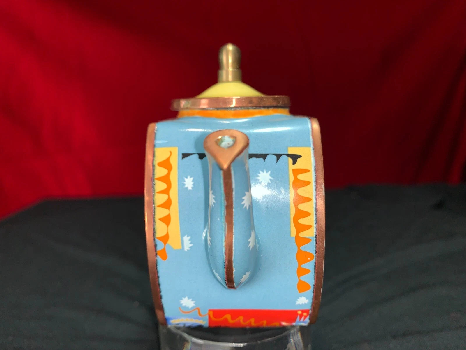 John Clementson Miniature Cello Funk Brass and Enamel Teapot