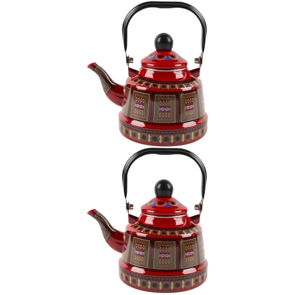2 Count Enamel Teapot Woman Retro for Stovetop Porcelain Kettle Coffee