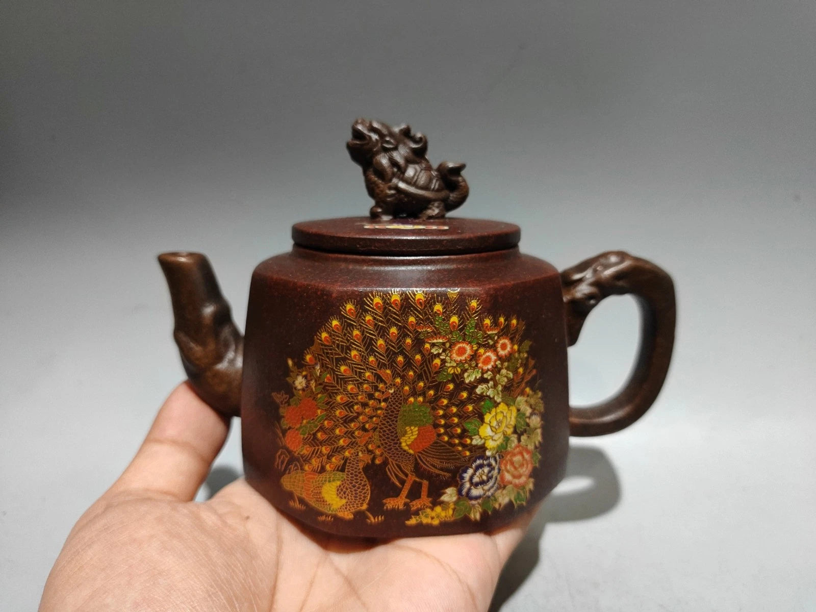 Purple Clay Teapot Tea Pots Strainer Octagonal Dual Tone Enameled Cloisonne