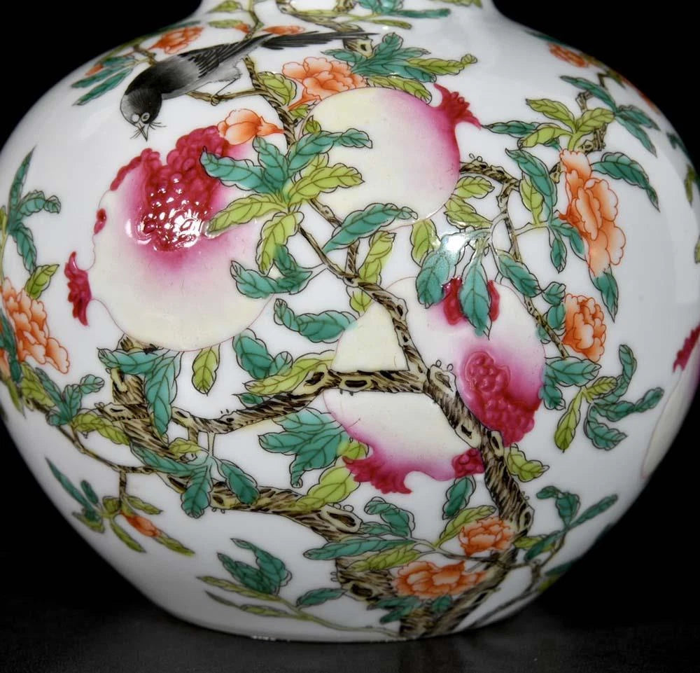 Yongzheng Signed Old Chinese Colour Enamel Gourd Vase W/flower N3292