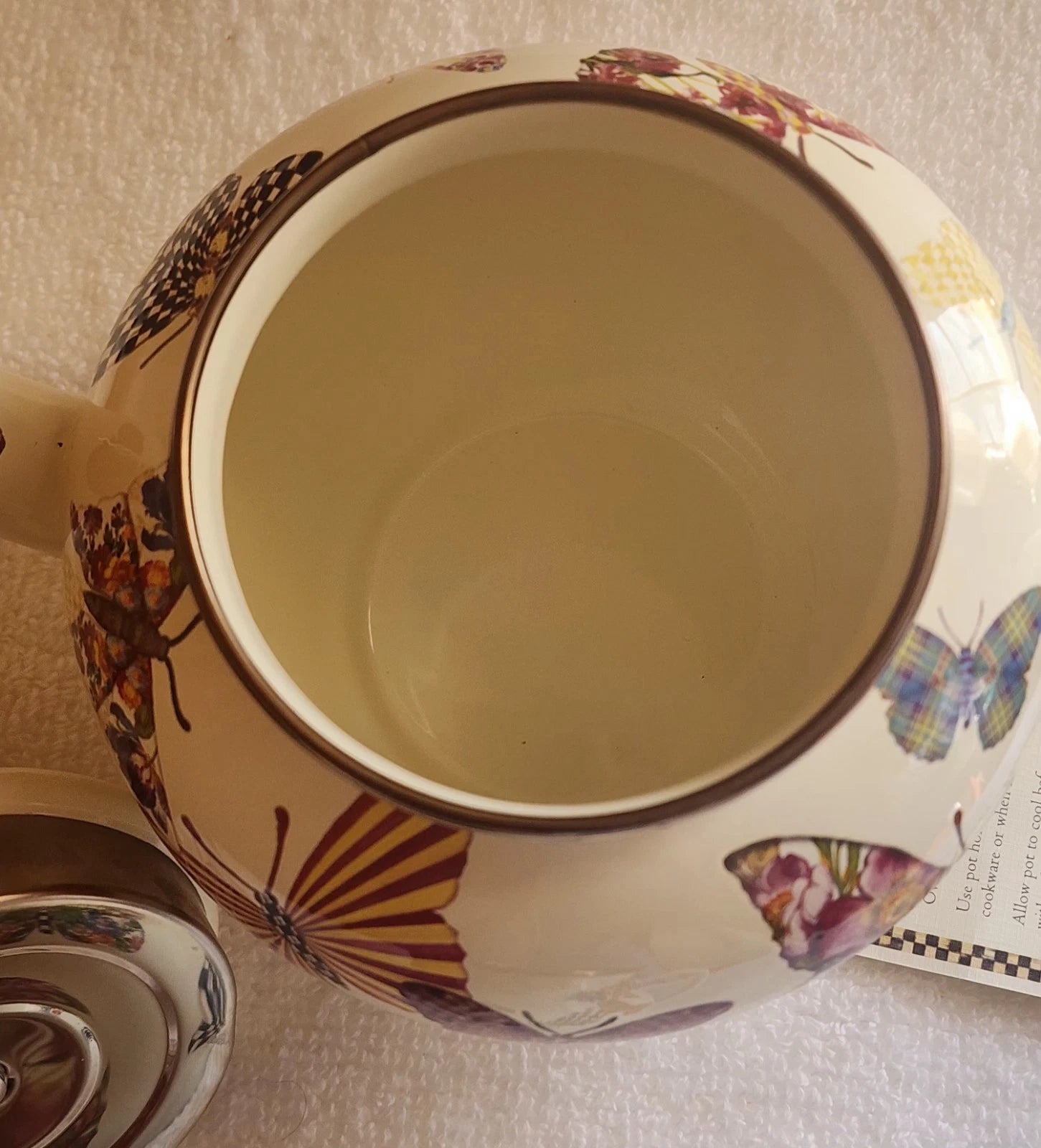 Retired - Mackenzie Childs White Butterfly Garden 4 Cup Teapot NWOT