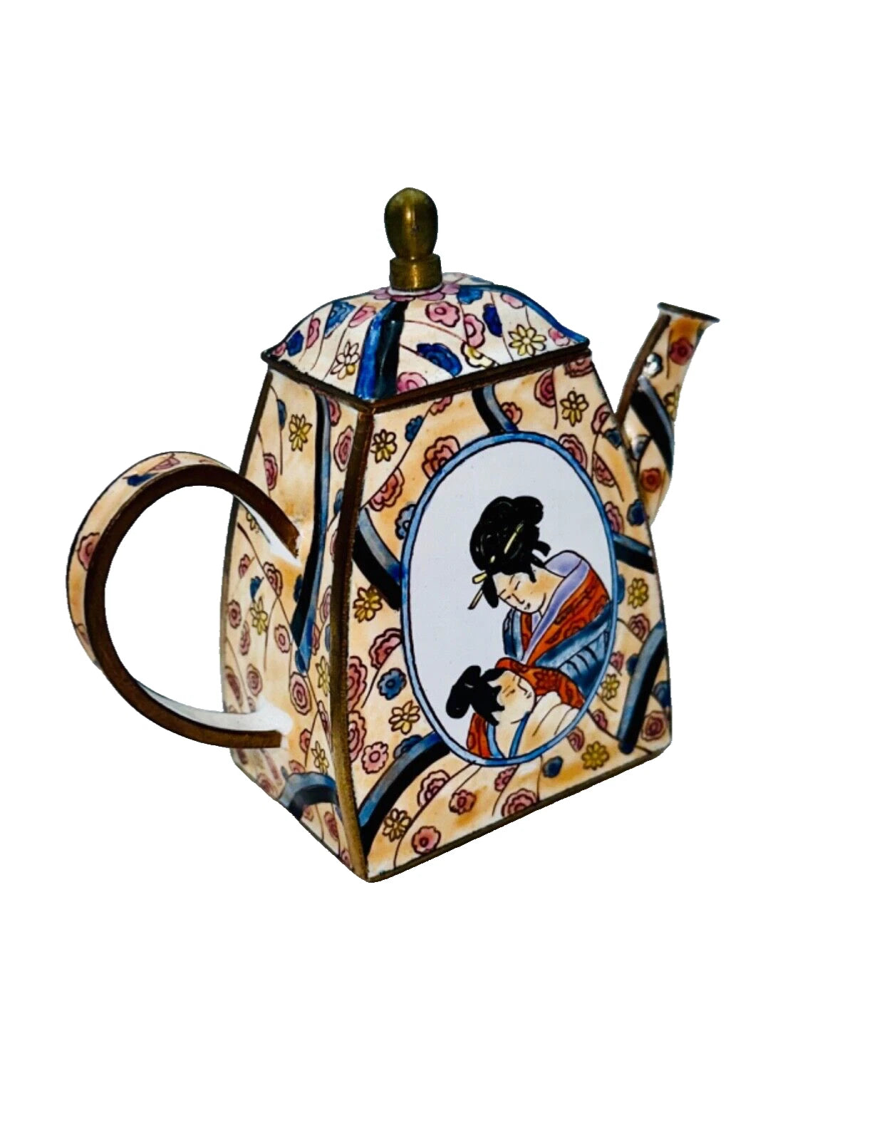 Enamel Miniature Teapot From Kelvin Chen Quite Rare #381 Geishas 1999
