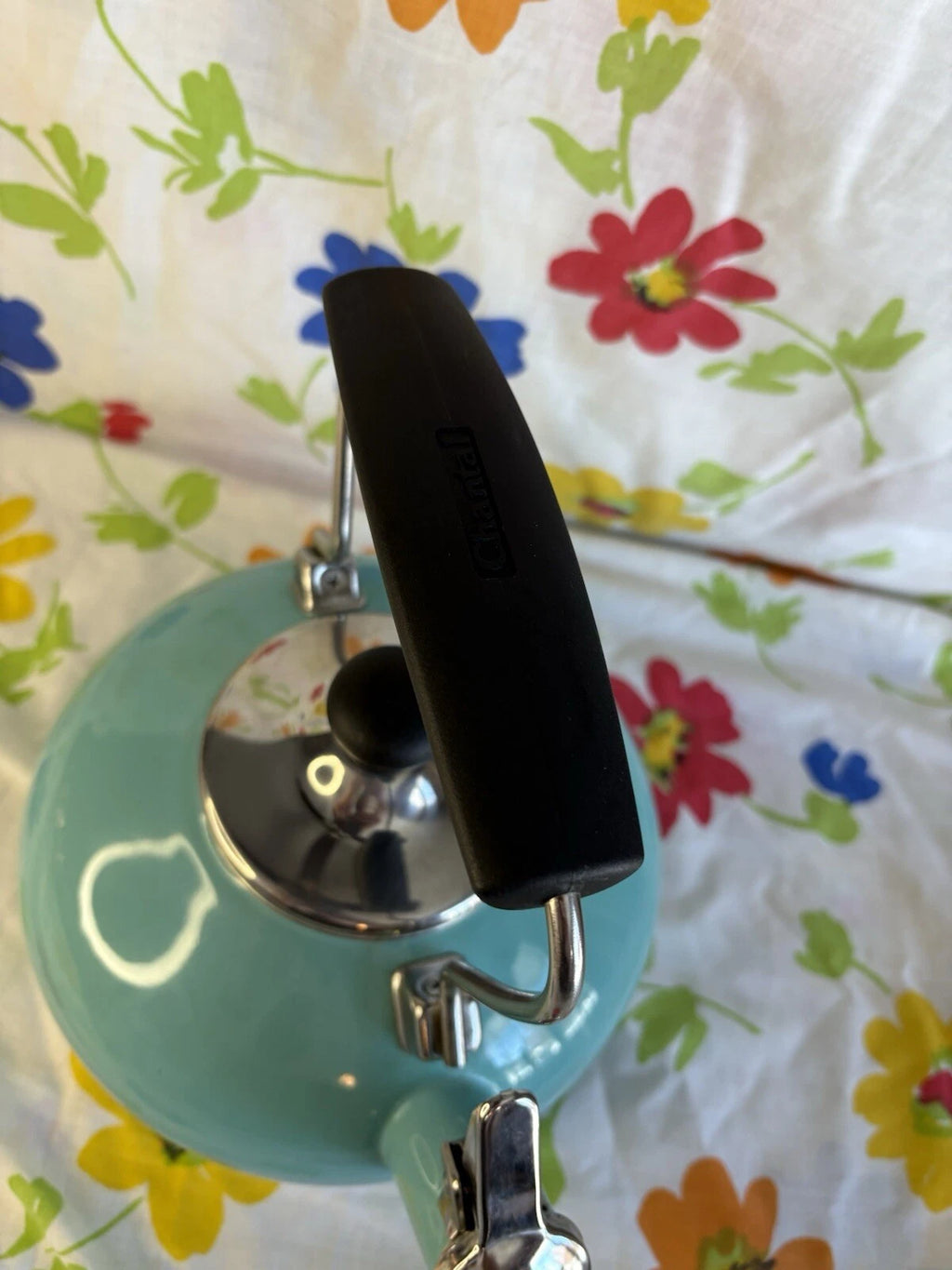 Vintage Chantal Tea Kettle 1.8 QT Enamel Whistling Pot Aqua Teal Blue