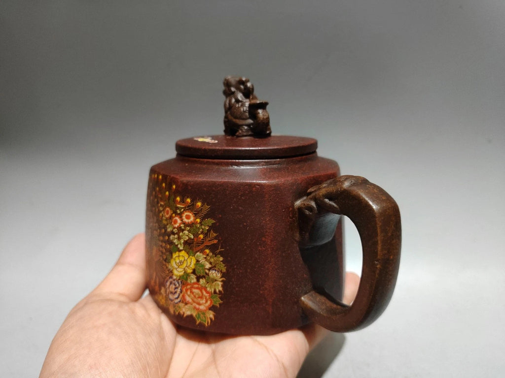 Purple Clay Teapot Tea Pots Strainer Octagonal Dual Tone Enameled Cloisonne