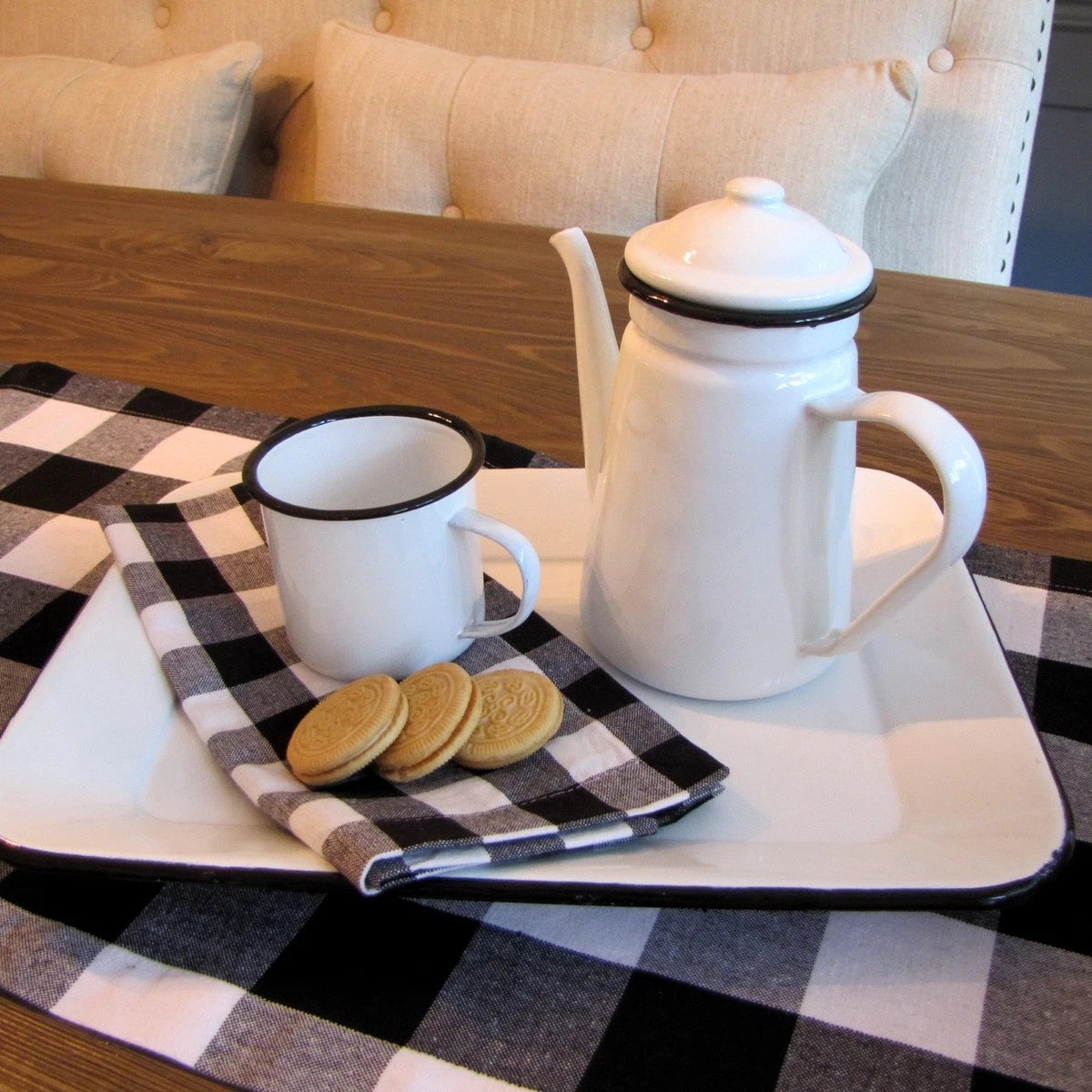 Rustic White Enamel Camping Hot Coffee Tea Pot Vintage Farmhouse Outdoor Decor