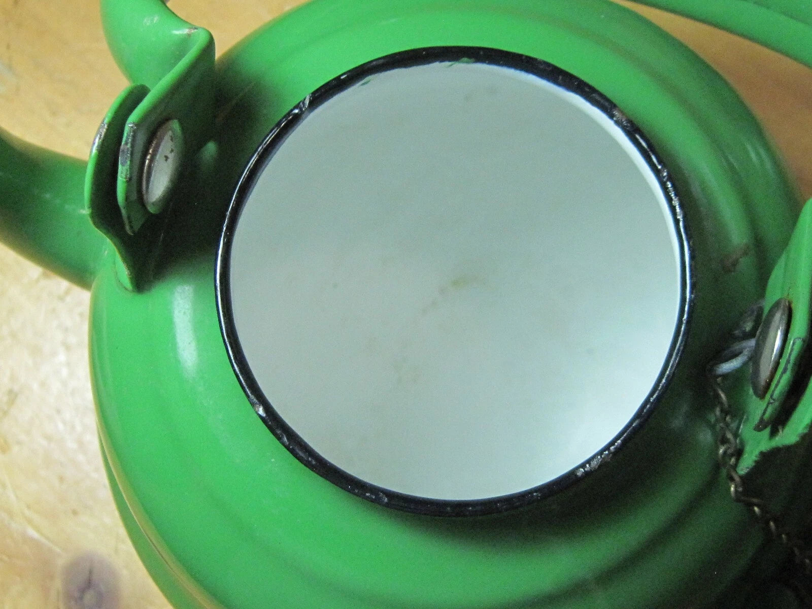 VTG GREEN ENAMEL WARE GRANITE TEAPOT METAL RUSTIC DECOR FARMHOUSE YUGOSLAVIA 14