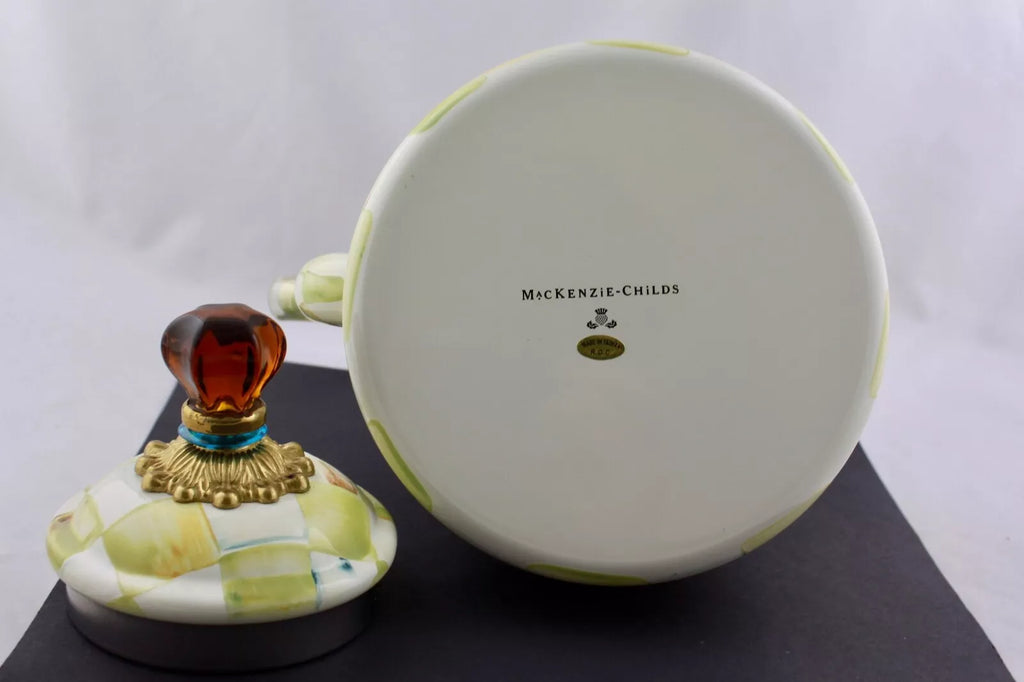 MACKENZIE CHILD PARCHMENT TEAPOT KETTLE ENAMEL AMBER FINIA - NEW