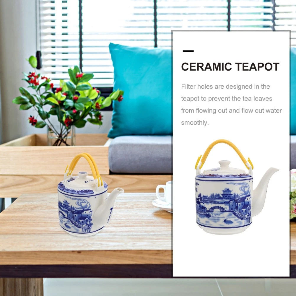 Blue and White Beam-lifting Teapot Porcelain Set Warmer Enamel Kettle