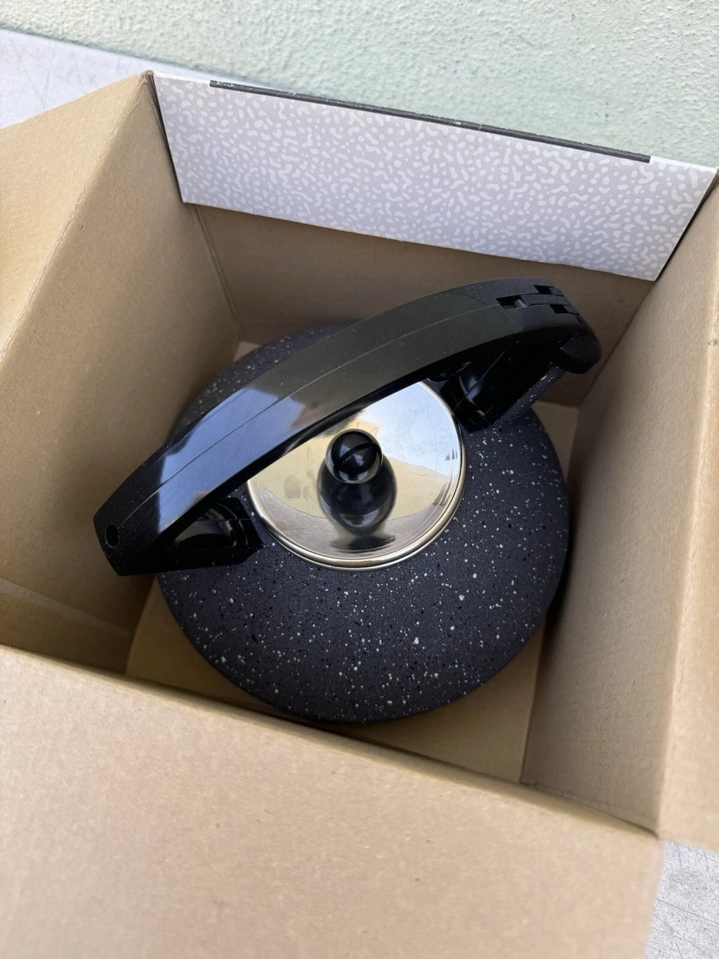 Vintage Copco Jazz Whistling Enamel Tea Kettle Pot 2.5qt Art Deco Dark Granite