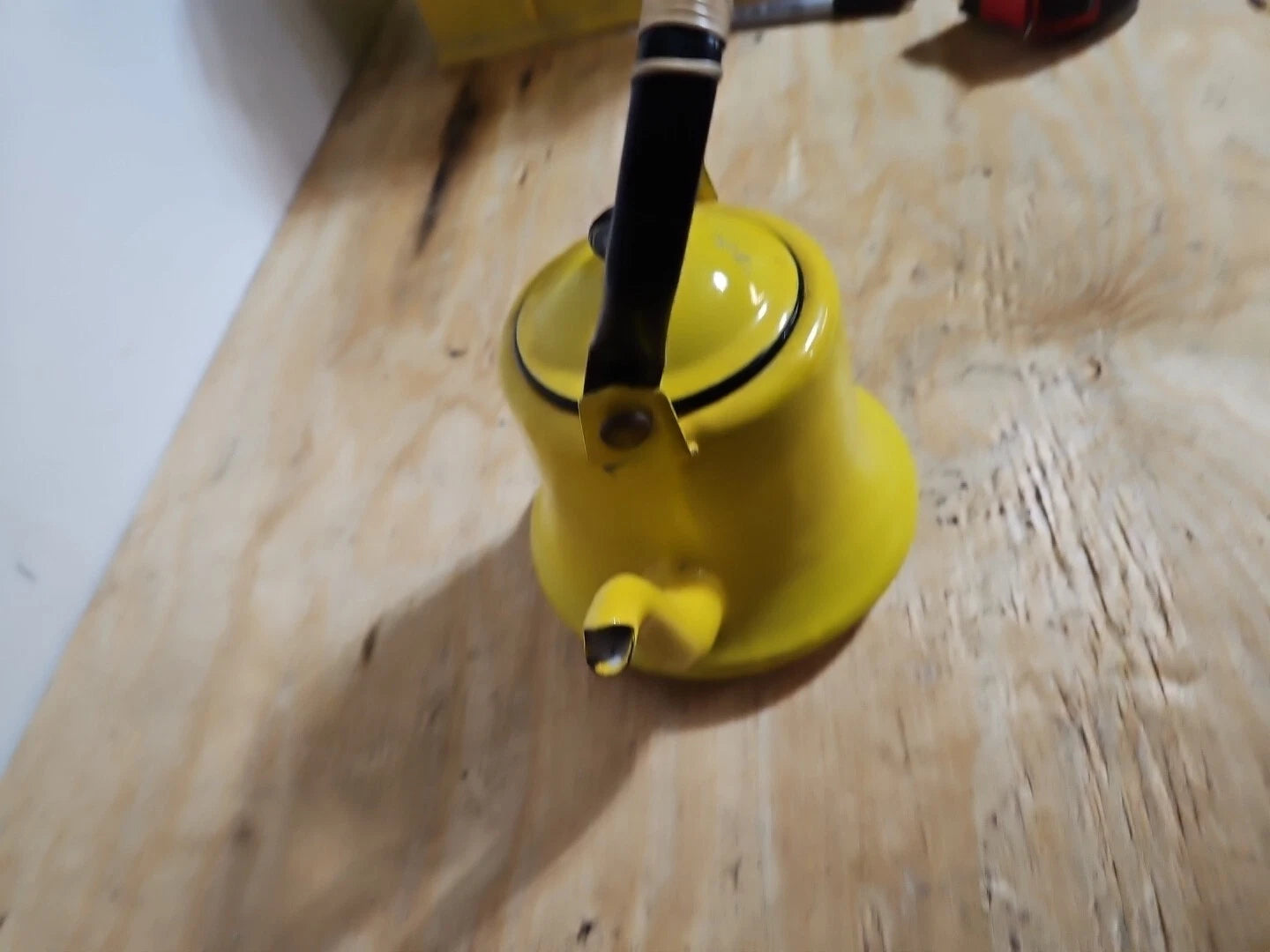 Vintage yellow and black enamel teapot kettle with handle and lid Japan