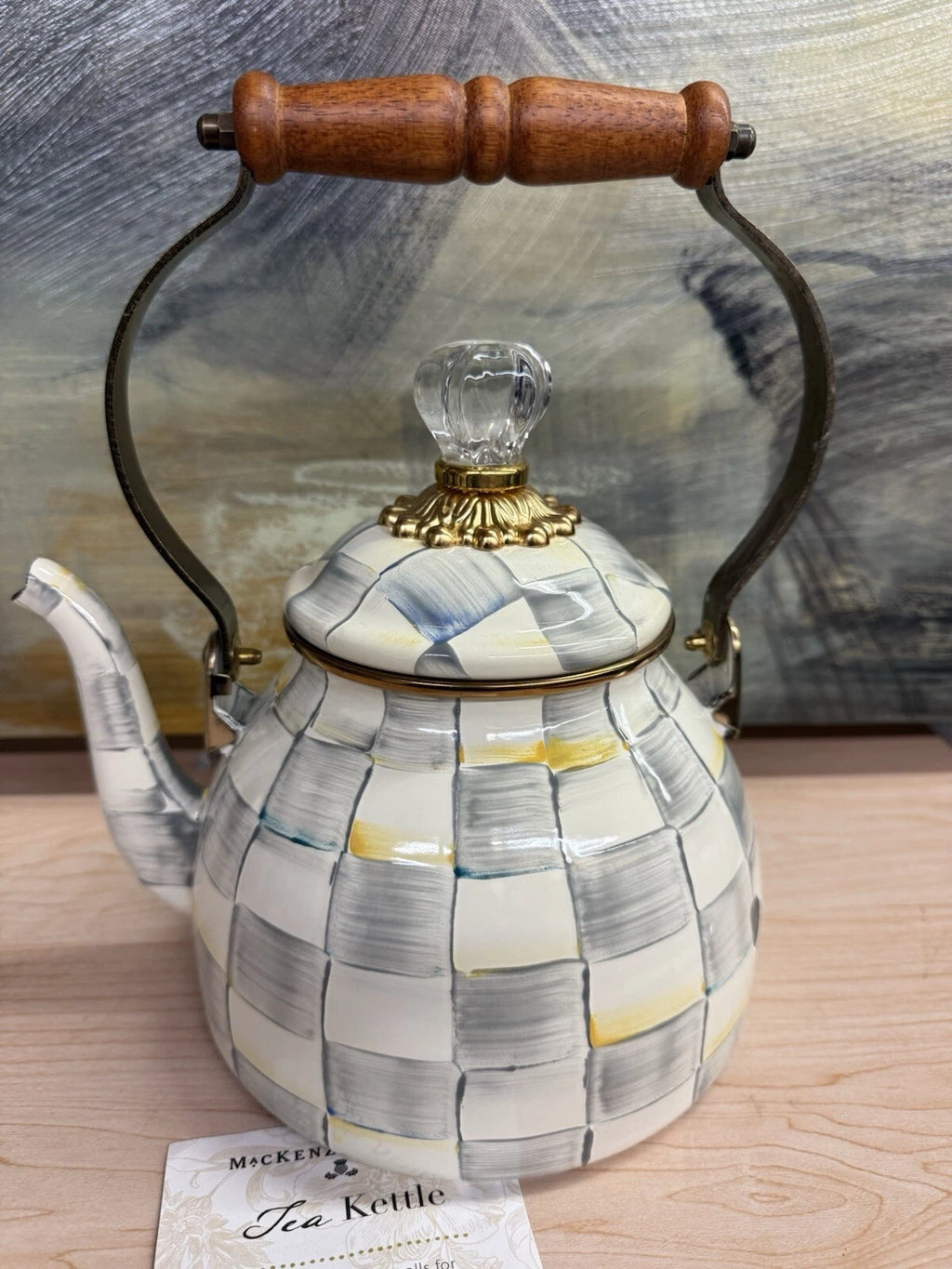 MacKENZIE CHILDS 2 QT STERLING CHECK TEA KETTLE 🌹🫶🏼