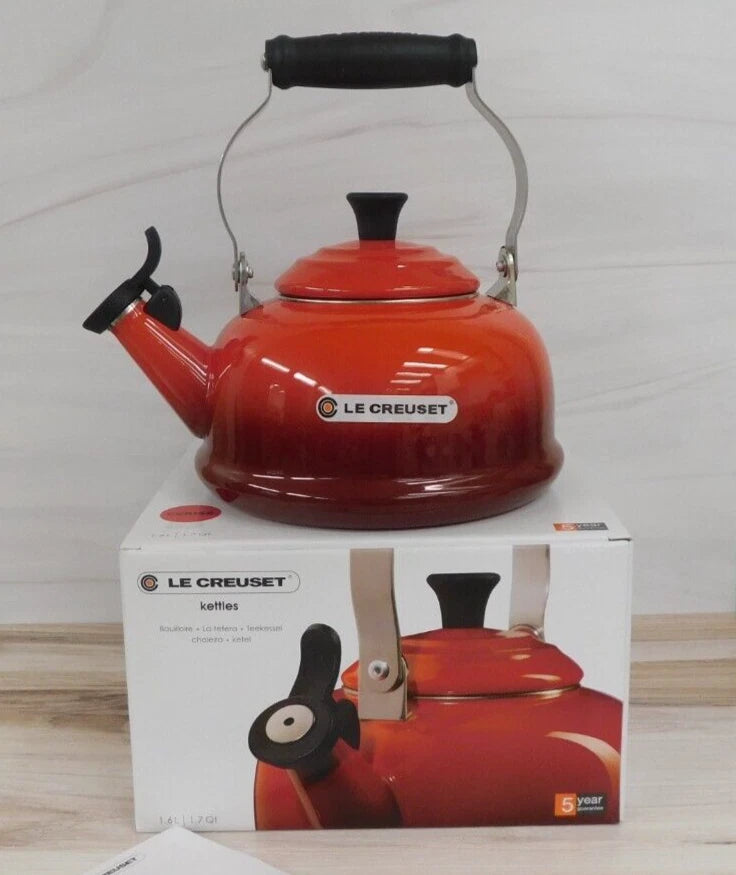 Le Creuset Enamel on Steel 1.7 Quart Classic Whistling Kettle, Cerise Red - New