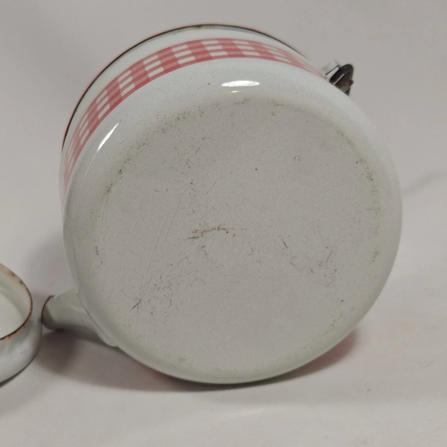 Enamelware Red White Gingham Check Teapot Kettle Metal Rustic Farmhouse Decor