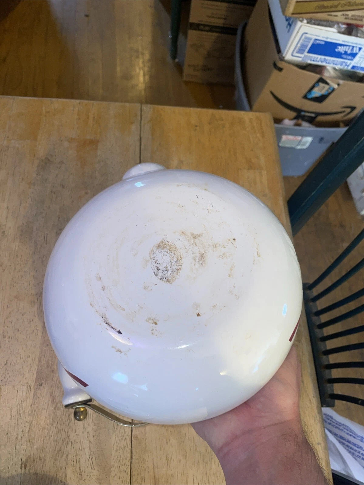 VINTAGE Enamelware Tea Kettle/Pot White/Red Flowers