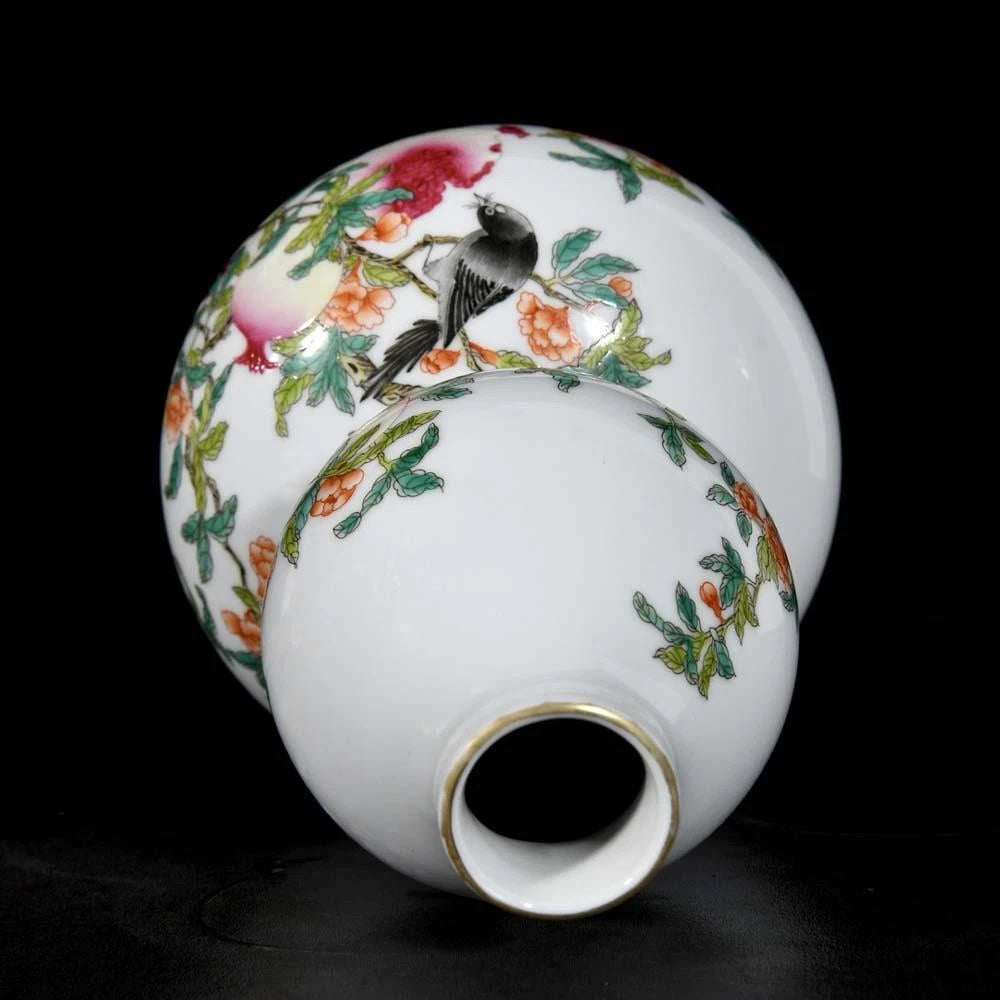 Yongzheng Signed Old Chinese Colour Enamel Gourd Vase W/flower N3292