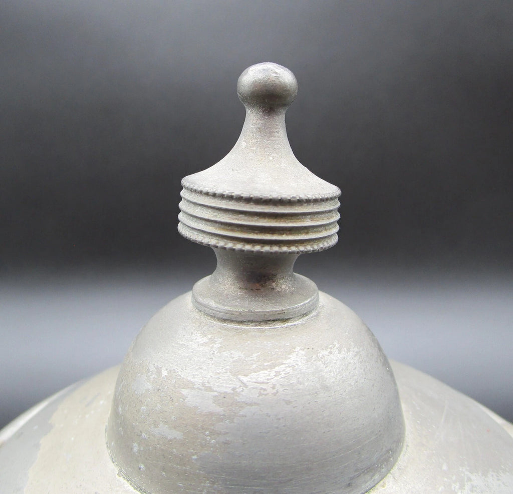 Graniteware enamel pewter teapot purple floral design Manning, Bowman Co.