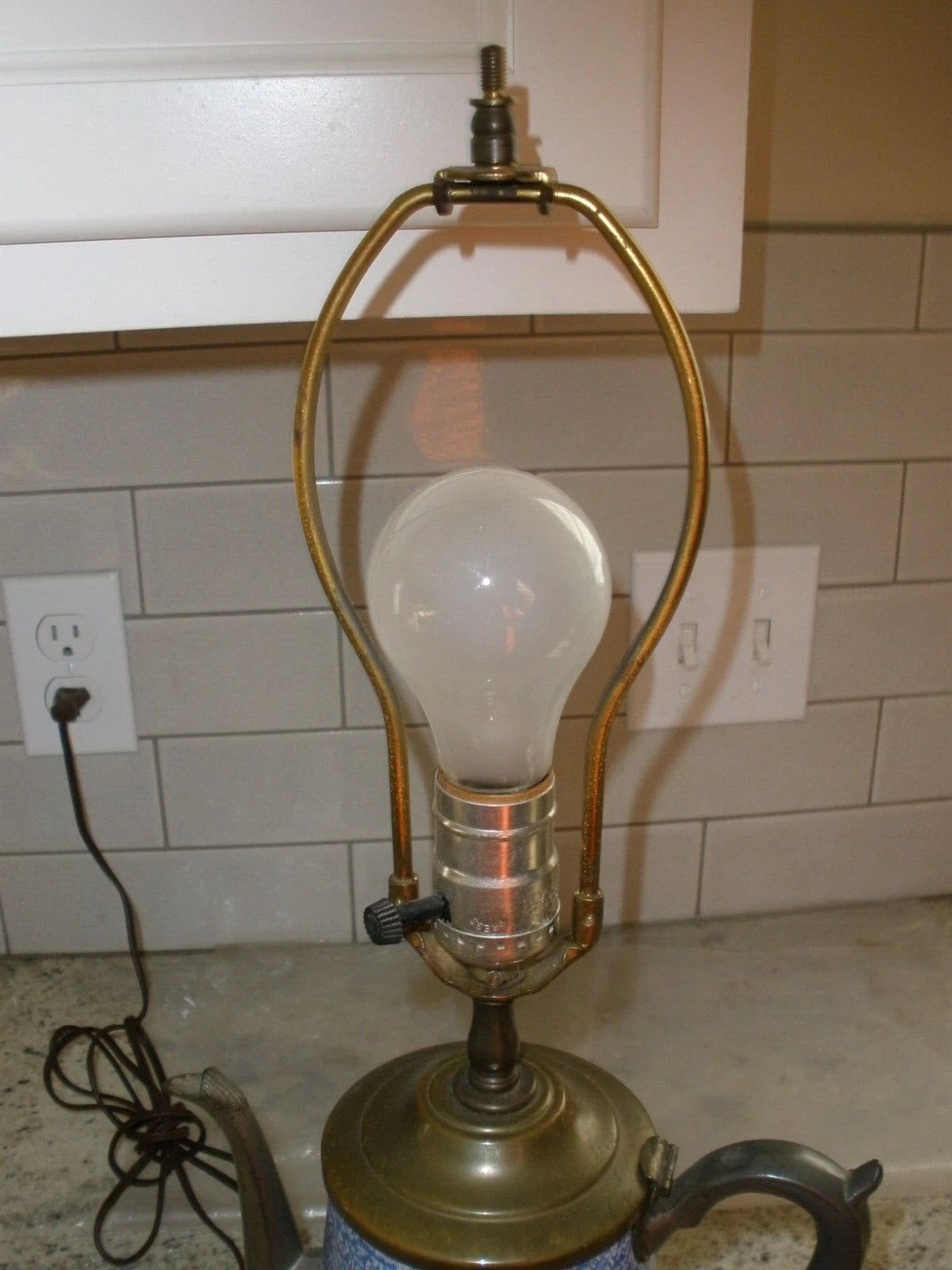 Vintage Enamel & Metal Blue Coffee Tea Pot Electric Lamp 21" Tall WORKS