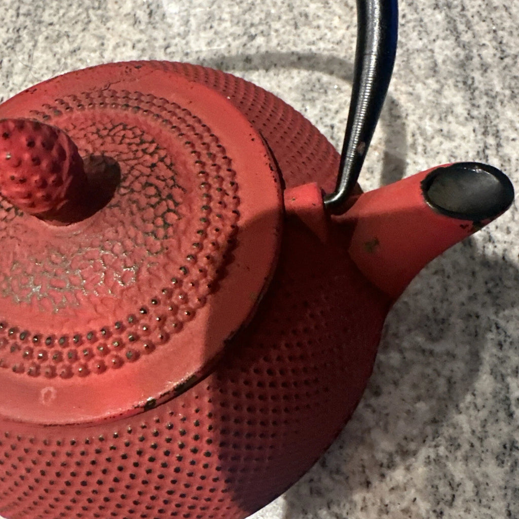 Japanese Tetsukyusu Cast Iron Teapot Hobnail Design-Red with Black Enamel 600+ml