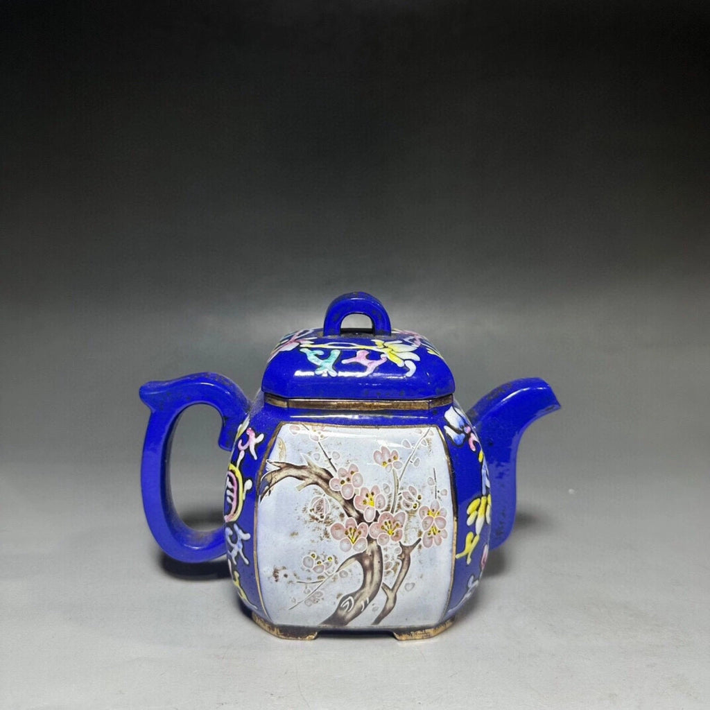 Purple Clay Teapot Gongfu Strainers Zisha Sculpture Square Chamfered Enamel Hand