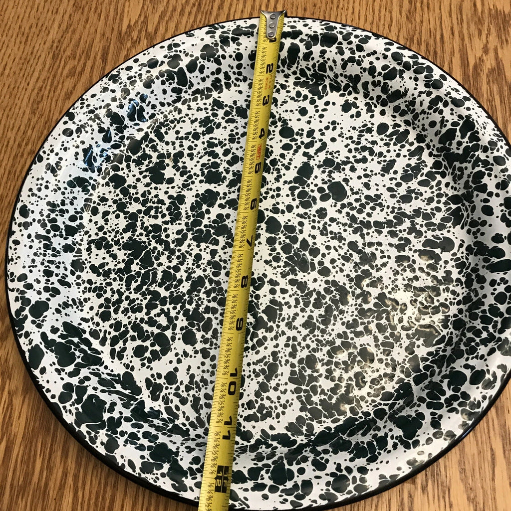 Green & White Speckled Enamel Lot Of 3 Coffee Tea Pot, Rectangle & Round Pan B38