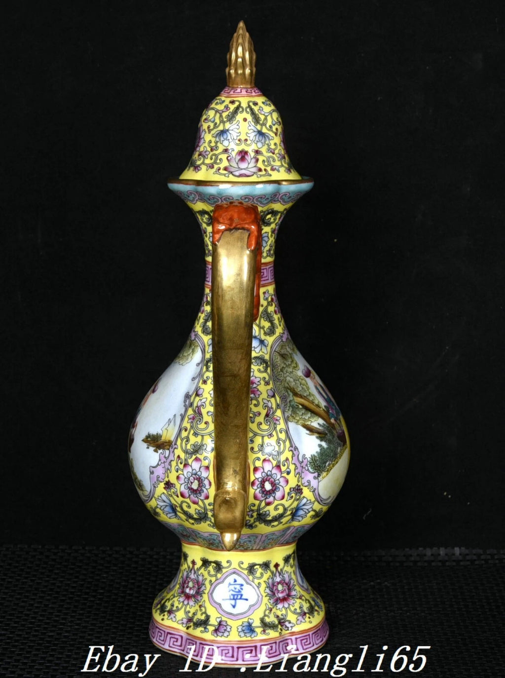 12.5" Qing Enamel Colour Porcelain Gilt Dragon Handle Beauty Wine Tea Pot Flagon-