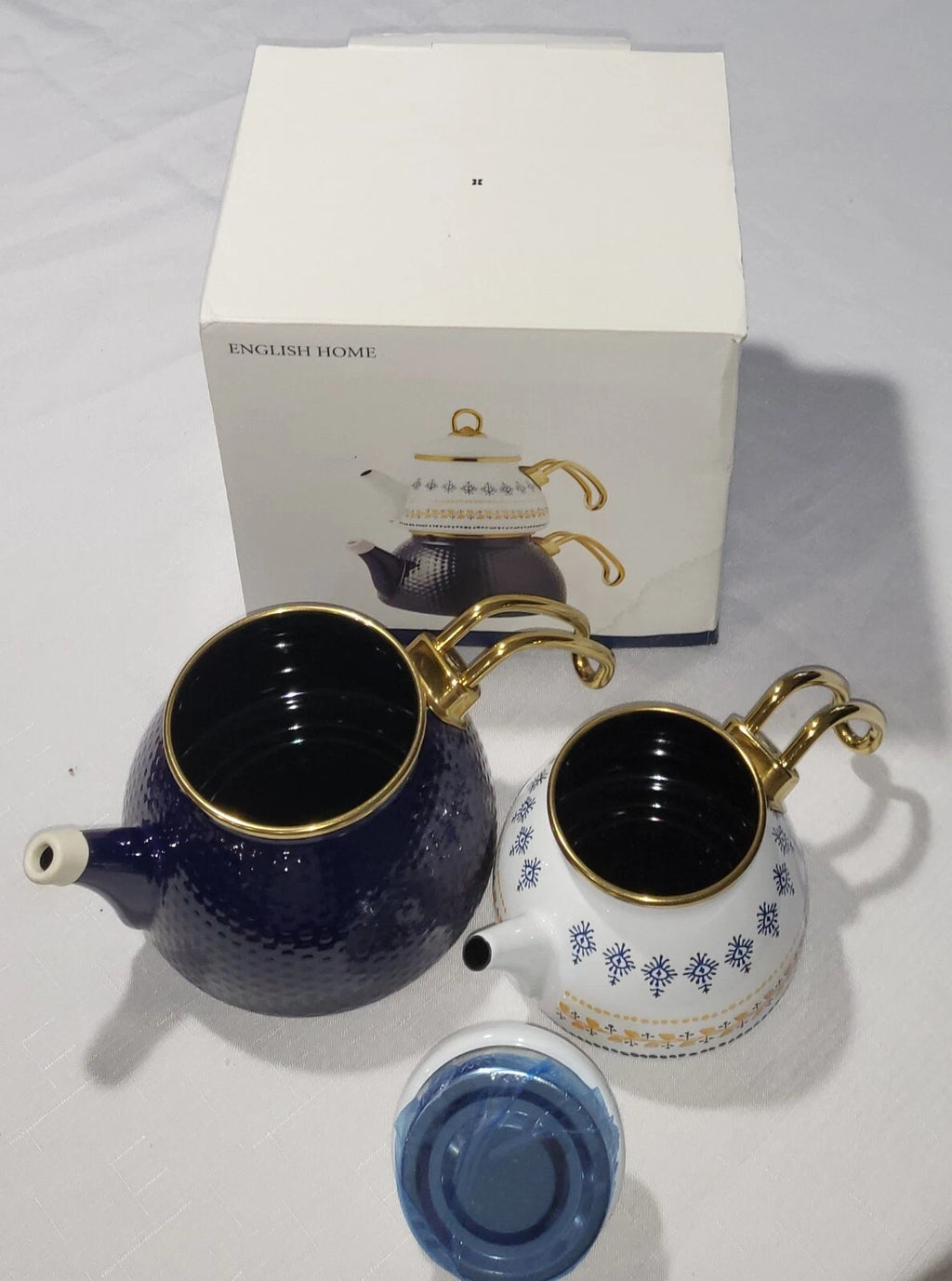 Ethnic Enamel tea pot set, NEW,  in box, set 3 pcs, Upper 0.5 LT / Lower 1.1 LT