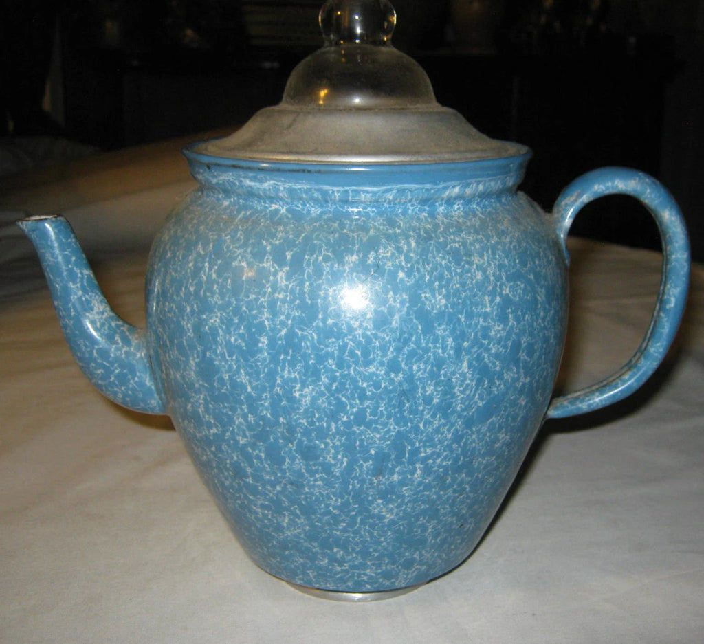 ANTIQUE USA ROBBINS EGG BLUE ENAMEL GRANITEWARE KITCHEN TEA KETTLE PA COFFEE POT