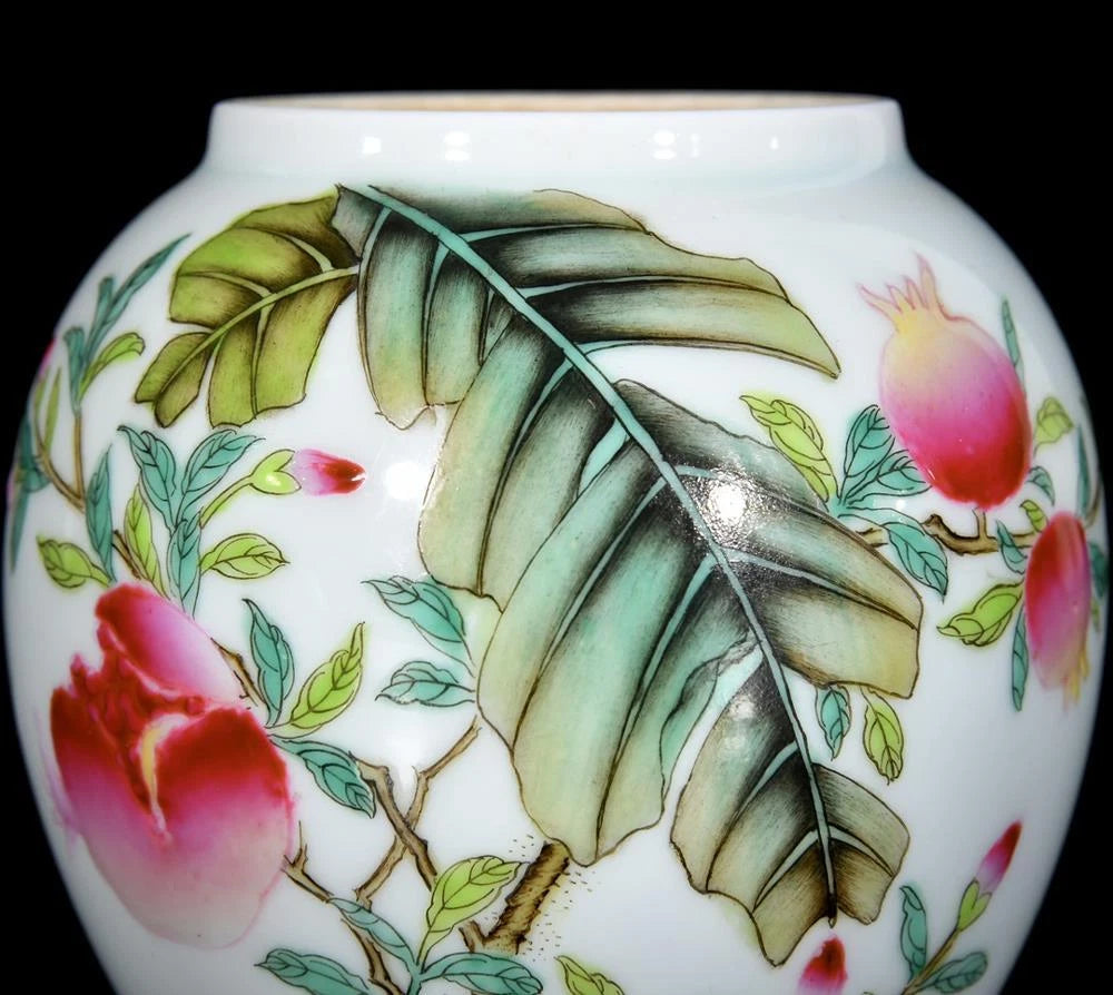 Yongzheng Signed Old Chinese Colour Enamel Lid Pot W/pomegranate N3488