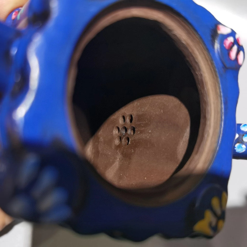 Chinese Clay Pot Purple Sand Fired Bamboo Enamel Square Sculpture Oriental Decor